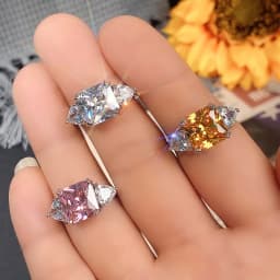High Quality Big AAA Pink Yellow White Zircon Rings for Women Luxury Full CZ Wedding Rings Ladies Girls Party Jewelry Best Gifts
