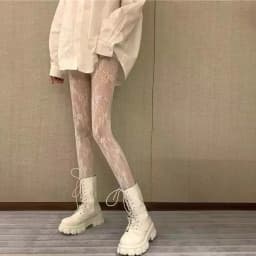 Women Sexy Lace Top Floral Rattan Fishnet Stockings Long Tube Mesh Over Knee Body Stockings Thigh High Hosiery Goth Long Socks