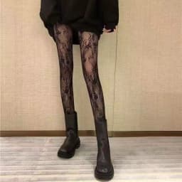 Women Sexy Lace Top Floral Rattan Fishnet Stockings Long Tube Mesh Over Knee Body Stockings Thigh High Hosiery Goth Long Socks