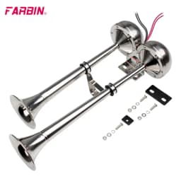 FARBIN 12V/24V Marine Boat Stainless Steel Dual Trumpet Electric Horn with Mounting Bracket for Ship Sailboat Yacht Car Trucks