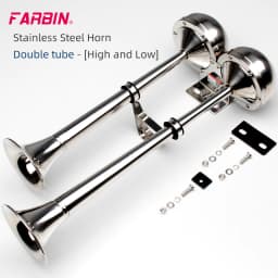 FARBIN 12V/24V Marine Boat Stainless Steel Dual Trumpet Electric Horn with Mounting Bracket for Ship Sailboat Yacht Car Trucks