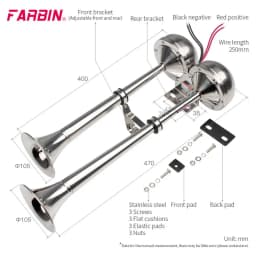 FARBIN 12V/24V Marine Boat Stainless Steel Dual Trumpet Electric Horn with Mounting Bracket for Ship Sailboat Yacht Car Trucks