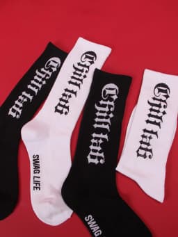 CHILL LAB Premium Cotton Men Crew Socks Streetwear Hiphop Gothic Skateboard Breathable White Women Mid-Tube Socks SWAG LIFE