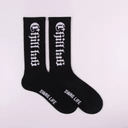 CHILL LAB Premium Cotton Men Crew Socks Streetwear Hiphop Gothic Skateboard Breathable White Women Mid-Tube Socks SWAG LIFE