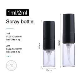 100 Pcs/Lot 1ml 2ml Mini Perfume Bottle Black Spray Refillable Empty Bottles Cosmetic Containers Portable Perfume Atomizer