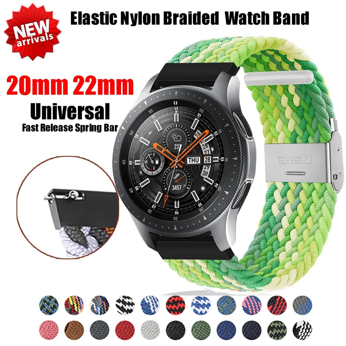 20mm 22mm Nylon Loop Strap for Samsung Galaxy Watch 7 6 5 4 40/44mm Adjustable Elastic Strap for Huawei GT5 GT4 3/4Pro Wristband