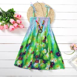 Summer Girls Floral Dress Sling Ruffles Bohemian Beach Princess Dresses for Girl Clothing  2 6 8 12 Years With Necklace Gift