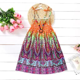Summer Girls Floral Dress Sling Ruffles Bohemian Beach Princess Dresses for Girl Clothing  2 6 8 12 Years With Necklace Gift