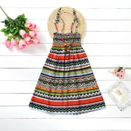 Summer Girls Floral Dress Sling Ruffles Bohemian Beach Princess Dresses for Girl Clothing  2 6 8 12 Years With Necklace Gift