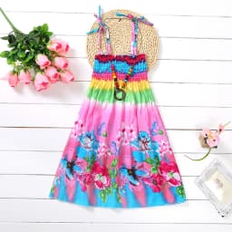 Summer Girls Floral Dress Sling Ruffles Bohemian Beach Princess Dresses for Girl Clothing  2 6 8 12 Years With Necklace Gift