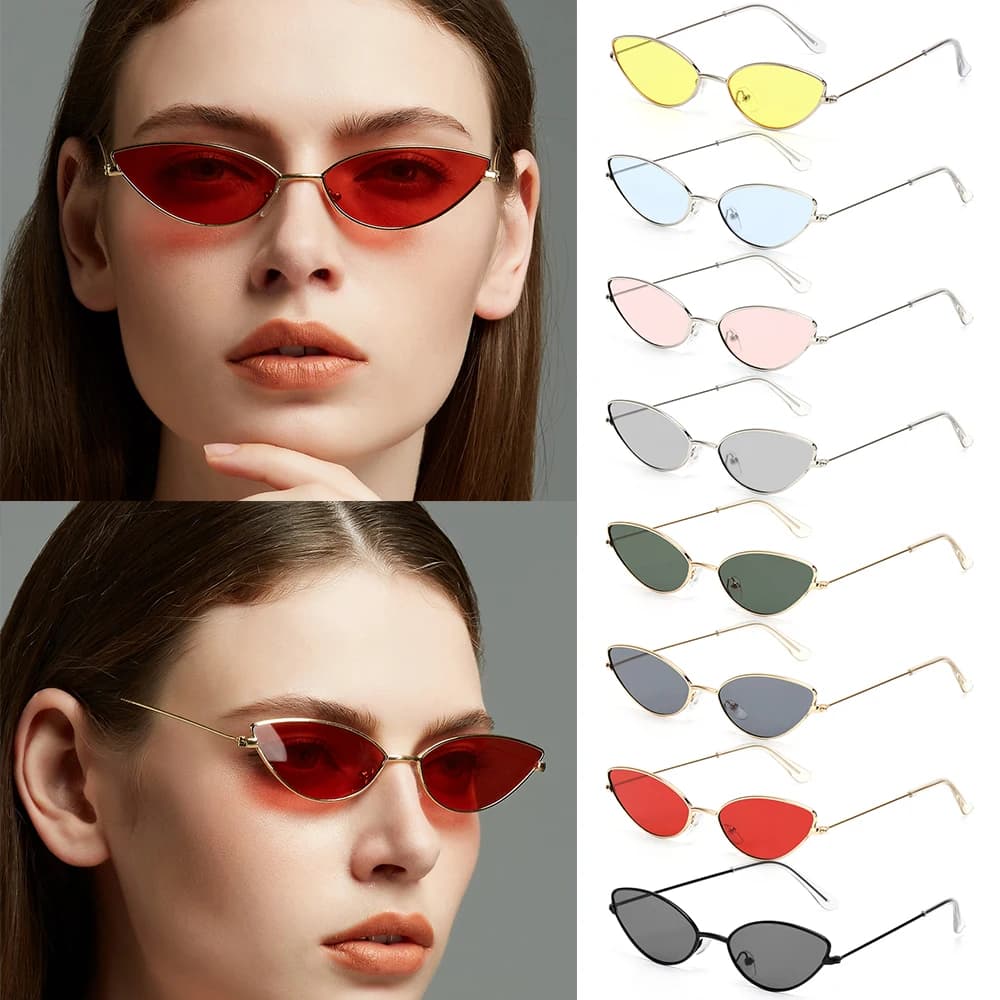 2021 Cute Sexy Cat Eye Sunglasses Luxury Metal Frame New Small Gold Red Vintage Fashion Cateye Sun Glasses Lady UV400 Eyewear