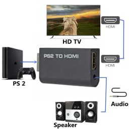 PS2 to HDMI-Compatible 480i/480p/576i Audio Video Converter with 3.5mm Audio Output Supports All PS2 Display Modes PS2 TO HDMI