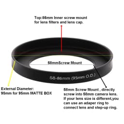 For 95mm Matte Box or 86mm Filter Matte Box Adapter Lens Filter Step Up Ring 46/49/52/55/58/62/67/72/77/82mm-86mm (95mm O.D)