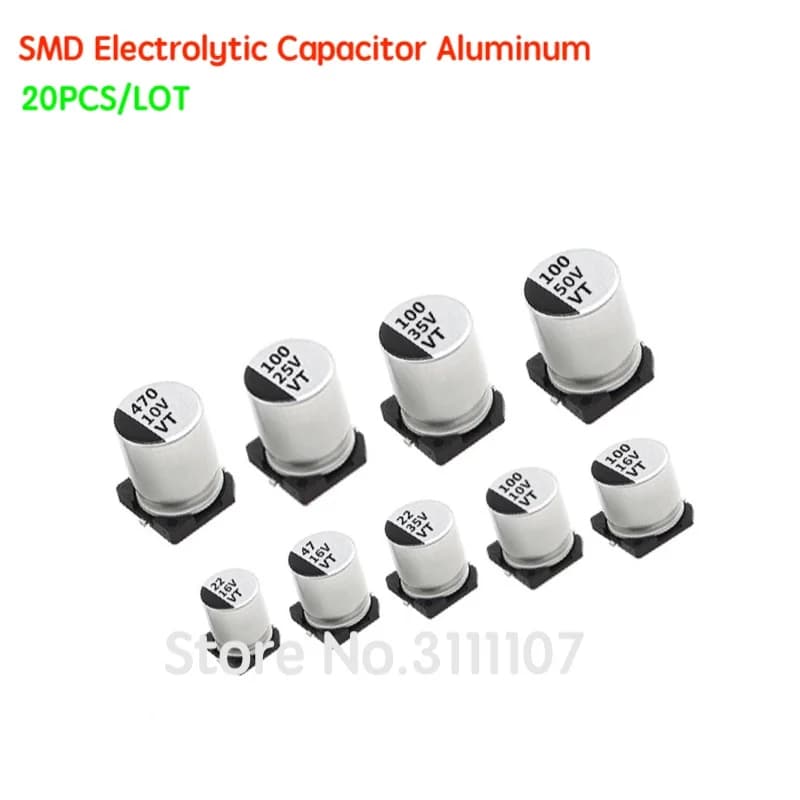 20PCS/LOT SMD Electrolytic Capacitor Aluminum 6.3V 10V 16V 25V 35V 50V 1UF 2.2UF 4.7UF 10UF 47UF 100UF 220UF 330UF 470UF 680UF