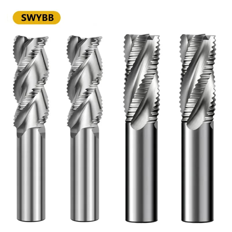 SWYBB Roughing End Mill HSS CNC Cutting Tool Milling Cutter High Speed Steel 3F 4 Teeth 6 8 10 12-32mm Metal Steel Aluminum Wood