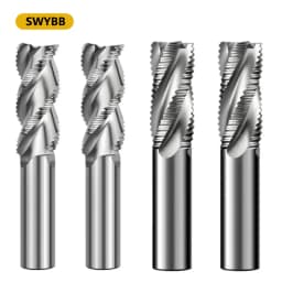 SWYBB Roughing End Mill HSS CNC Cutting Tool Milling Cutter High Speed Steel 3F 4 Teeth 6 8 10 12-32mm Metal Steel Aluminum Wood
