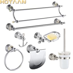 Luxury Crystal Silver Bathroom Accessories Set Chrome Polished Brass Bath Hardware Set Wall Mounted Bathroom Products Banheiro