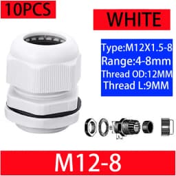 10PCs Waterproof Cable Gland Black Plastic Seal Joint Nylon M8 M10 M12 M16 M20 M25 M32 IP68 White Cable Fixing Nylon Connector