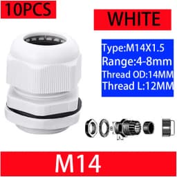10PCs Waterproof Cable Gland Black Plastic Seal Joint Nylon M8 M10 M12 M16 M20 M25 M32 IP68 White Cable Fixing Nylon Connector