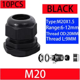 10PCs Waterproof Cable Gland Black Plastic Seal Joint Nylon M8 M10 M12 M16 M20 M25 M32 IP68 White Cable Fixing Nylon Connector