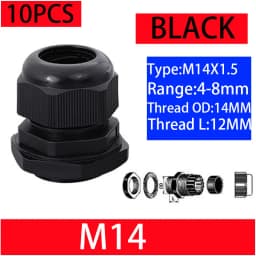 10PCs Waterproof Cable Gland Black Plastic Seal Joint Nylon M8 M10 M12 M16 M20 M25 M32 IP68 White Cable Fixing Nylon Connector