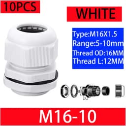 10PCs Waterproof Cable Gland Black Plastic Seal Joint Nylon M8 M10 M12 M16 M20 M25 M32 IP68 White Cable Fixing Nylon Connector
