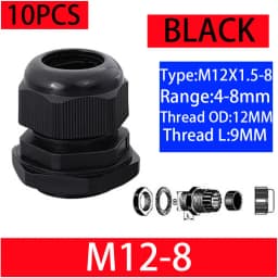 10PCs Waterproof Cable Gland Black Plastic Seal Joint Nylon M8 M10 M12 M16 M20 M25 M32 IP68 White Cable Fixing Nylon Connector