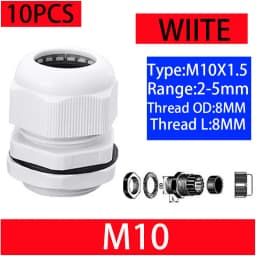 10PCs Waterproof Cable Gland Black Plastic Seal Joint Nylon M8 M10 M12 M16 M20 M25 M32 IP68 White Cable Fixing Nylon Connector