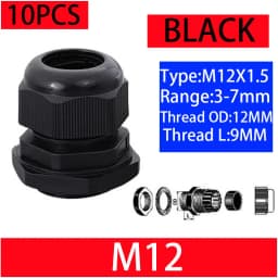 10PCs Waterproof Cable Gland Black Plastic Seal Joint Nylon M8 M10 M12 M16 M20 M25 M32 IP68 White Cable Fixing Nylon Connector