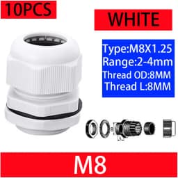 10PCs Waterproof Cable Gland Black Plastic Seal Joint Nylon M8 M10 M12 M16 M20 M25 M32 IP68 White Cable Fixing Nylon Connector