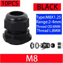 10PCs Waterproof Cable Gland Black Plastic Seal Joint Nylon M8 M10 M12 M16 M20 M25 M32 IP68 White Cable Fixing Nylon Connector
