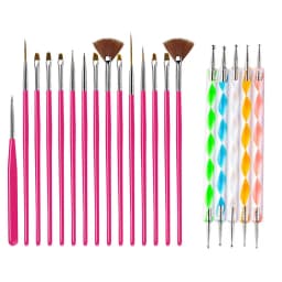 5/20Pcs Nail Art Brush Design Tip Painting Drawing Carving Dotting Pen FlatFan Liner Acrylic Gel UV Polish Manicure Tools
