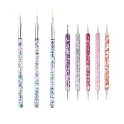 5/20Pcs Nail Art Brush Design Tip Painting Drawing Carving Dotting Pen FlatFan Liner Acrylic Gel UV Polish Manicure Tools