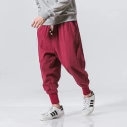 Cotton Linen Harem Pants Men Solid Elastic Waist Streetwear Joggers 2024 New Baggy Drop-crotch Pants Casual Trousers Men