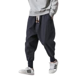 Cotton Linen Harem Pants Men Solid Elastic Waist Streetwear Joggers 2024 New Baggy Drop-crotch Pants Casual Trousers Men