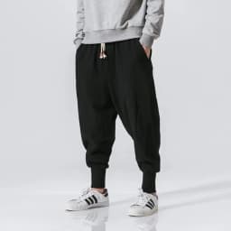 Cotton Linen Harem Pants Men Solid Elastic Waist Streetwear Joggers 2024 New Baggy Drop-crotch Pants Casual Trousers Men