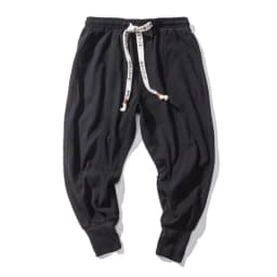 Cotton Linen Harem Pants Men Solid Elastic Waist Streetwear Joggers 2024 New Baggy Drop-crotch Pants Casual Trousers Men