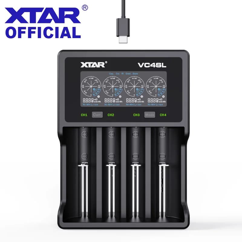 XTAR VC4SL 18650 Battery Charger USB C QC3.0 Fast Charge 1.2V Ni-MH AAA AA Batteries Rechargeable Li Ion 21700 Battery Charger