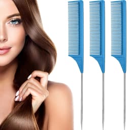 3 Packs Rat Tail Comb Steel Pin Rat Tail Carbon Fiber Heat Resistant Teasing Combs with Stainless Steel Pintail
