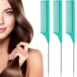 3 Packs Rat Tail Comb Steel Pin Rat Tail Carbon Fiber Heat Resistant Teasing Combs with Stainless Steel Pintail