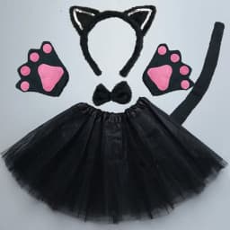 Girl Kids Party Black White Pink Cat Ear Headband Paw Tail Tie Birthday Gift Anime Christmas Costume Cosplay New Year