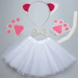 Girl Kids Party Black White Pink Cat Ear Headband Paw Tail Tie Birthday Gift Anime Christmas Costume Cosplay New Year