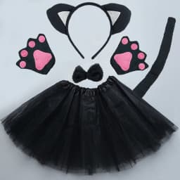 Girl Kids Party Black White Pink Cat Ear Headband Paw Tail Tie Birthday Gift Anime Christmas Costume Cosplay New Year