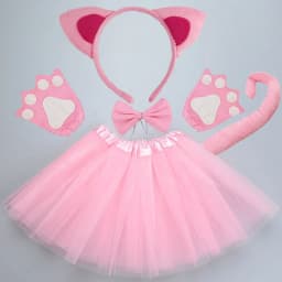 Girl Kids Party Black White Pink Cat Ear Headband Paw Tail Tie Birthday Gift Anime Christmas Costume Cosplay New Year
