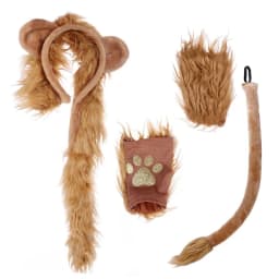 Halloween Costume Lion Plush Ears Headband Tail and Paws Kit Lion Fingerless Costume for Adults Kids Halloween Decor