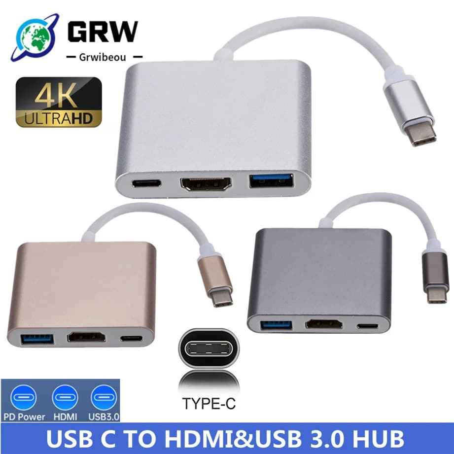 USB C HDMI Type C HDMI Mac 3.1 Converter Adapter Type C to HDMI/USB 3.0/Type C Aluminum For Apple Macbook Adapter USBC HUB