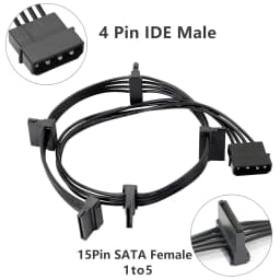High Quality 1 Pcs Practical Durable PC Server 4 Pins IDE Molex 1 to 5 SATA Power Cable Adapter Splitter Cables 18AWG Black 40cm