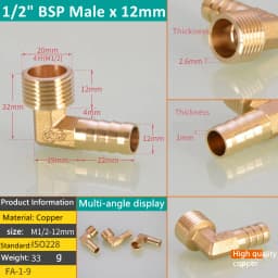 Pagoda Connector 6 8 10 12 13 14 16mm Hose Barb Connector Tail Thread 1/8 1/4 3/8 1/2 3/4 1BSP Thread Brass Pipe Fittings Elbow