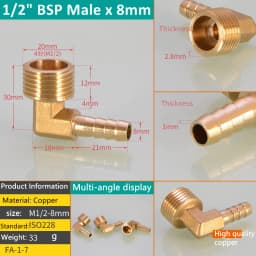Pagoda Connector 6 8 10 12 13 14 16mm Hose Barb Connector Tail Thread 1/8 1/4 3/8 1/2 3/4 1BSP Thread Brass Pipe Fittings Elbow