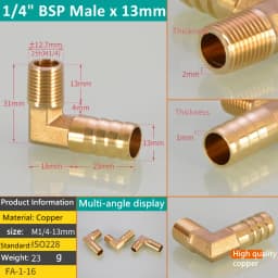 Pagoda Connector 6 8 10 12 13 14 16mm Hose Barb Connector Tail Thread 1/8 1/4 3/8 1/2 3/4 1BSP Thread Brass Pipe Fittings Elbow